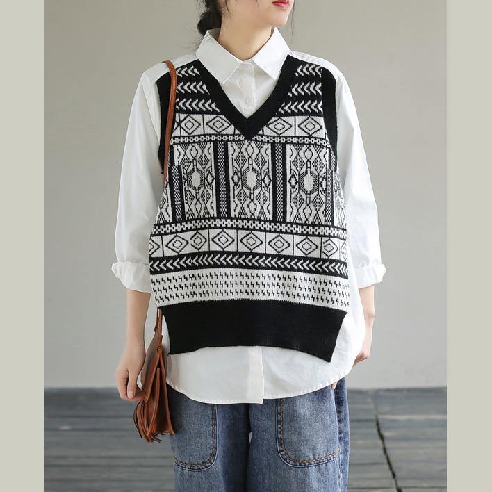 DIY White Clothes Lapel Patchwork Knit Fabric Knee Spring Top