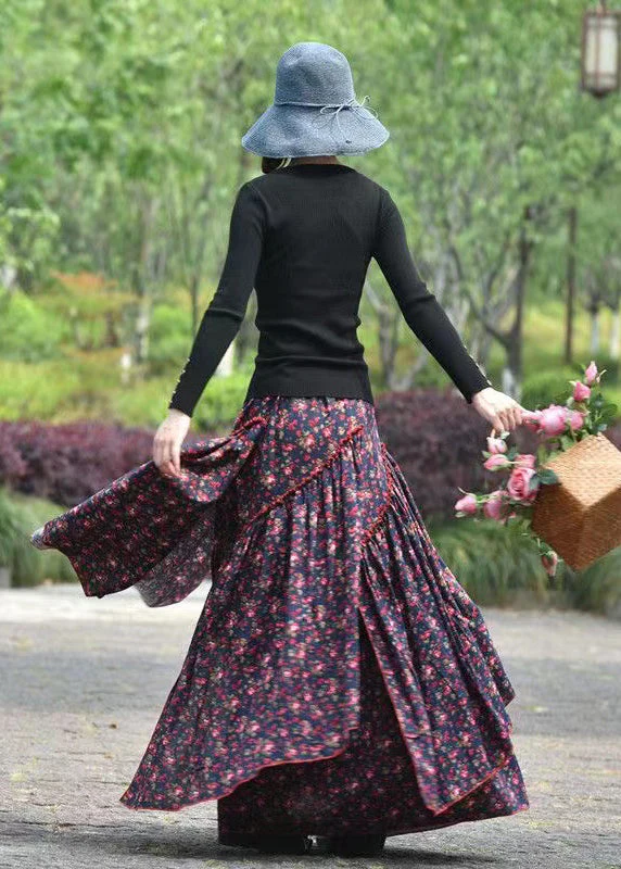 Original Wrinkled Asymmetrical Print Cotton Skirts Spring
